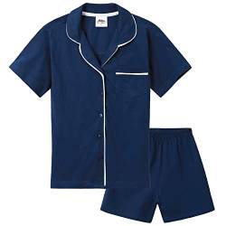 CityComfort Pyjama Kinder Mädchen - Paar T-Shirt & Schlafanzug Mädchen Kurz - Schlafanzug Kurz Mädchen, Kinder Schlafanzug Mädchen, Shorty Pyjamas (Marine/Weiß, 7-8 Jahre) von CityComfort