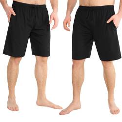 CityComfort Pyjama Shorts Herren, Kurze Schlafanzughose Herren mit Seitentaschen & Elastischem Bund 2er-Pack (Schwarz, XL) von CityComfort