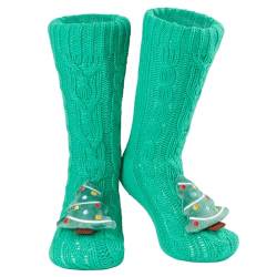 CityComfort Rutschfeste Socken Damen und Teenager in Gr. 37-41 - Kuschelsocken Damen - Sherpa-gefüttert mit Anti-Rutsch-Punkten (Weihnachtsbaum) von CityComfort