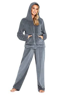 CityComfort Schlafanzug Damen, Polar Fleece Pyjama Für Frauen, Warme Nachtwäsche Und Hausanzug Damen (L, Anthrazit) von CityComfort