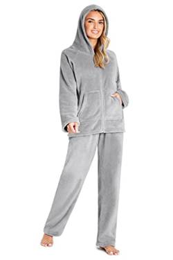 CityComfort Schlafanzug Damen, Polar Fleece Pyjama Für Frauen, Warme Nachtwäsche Und Hausanzug Damen (L, Grau) von CityComfort
