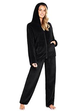 CityComfort Schlafanzug Damen, Polar Fleece Pyjama Für Frauen, Warme Nachtwäsche Und Hausanzug Damen (L, Schwarz) von CityComfort