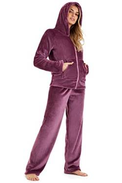 CityComfort Schlafanzug Damen, Polar Fleece Pyjama Für Frauen, Warme Nachtwäsche Und Hausanzug Damen (M, Orchid) von CityComfort