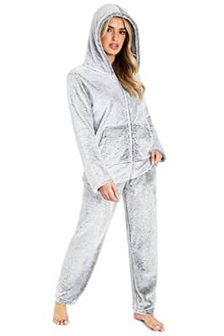 CityComfort Schlafanzug Damen, Polar Fleece Pyjama Für Frauen, Warme Nachtwäsche Und Hausanzug Damen (M, Zweifarbiges Grau) von CityComfort