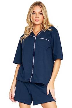 CityComfort Schlafanzug Damen Kurz Set - Baumwoll Pyjama Damen Kurz mit Button-Up Shirt - Damen Schlafanzug Kurz Kurzer Schlafanzug Damen Nachtwäsche & Loungewear (Blau/Weiss, S) von CityComfort