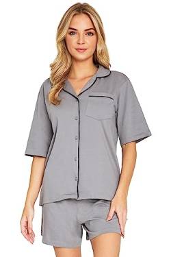 CityComfort Schlafanzug Damen Kurz Set - Baumwoll Pyjama Damen Kurz mit Button-Up Shirt - Damen Schlafanzug Kurz Kurzer Schlafanzug Damen Nachtwäsche & Loungewear (Grau/Schwarz, XL) von CityComfort