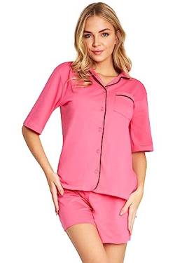 CityComfort Schlafanzug Damen Kurz Set - Baumwoll Pyjama Damen Kurz mit Button-Up Shirt - Damen Schlafanzug Kurz Kurzer Schlafanzug Damen Nachtwäsche & Loungewear (Rosa/Schwarz, S) von CityComfort