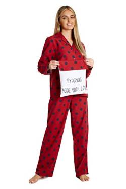 CityComfort Schlafanzug Damen Lang, 100% Baumwolle Pyjama Damen, Zweiteilig Teenager Mädchen und Damen Schlafanzug Set, Geschenke fur Frauen (Rot, S) von CityComfort