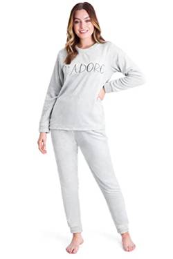 CityComfort Schlafanzug Damen Lang, Fleece Pyjama Damen Hausanzug Kuschelig (L, Grau) von CityComfort