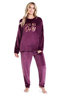 CityComfort Schlafanzug Damen Lang, Fleece Pyjama Damen Hausanzug Kuschelig (L, Magenta) von CityComfort