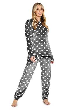 CityComfort Schlafanzug Damen Lang, Fleece Pyjama Damen Hausanzug Kuschelig (M, Anthrazit) von CityComfort