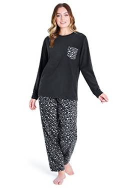 CityComfort Schlafanzug Damen Lang, Fleece Pyjama Damen Hausanzug Kuschelig (M, Leopardenmuster) von CityComfort