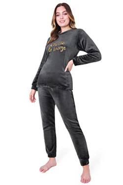 CityComfort Schlafanzug Damen Lang, Fleece Pyjama Damen Hausanzug Kuschelig (S, Anthrazit) von CityComfort