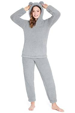 CityComfort Schlafanzug Damen Warm Fleece Pyjama Damen Hausanzug Kuschelig (Grau, L) von CityComfort