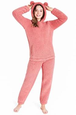 CityComfort Schlafanzug Damen Warm Fleece Pyjama Damen Hausanzug Kuschelig (Rosa, L) von CityComfort