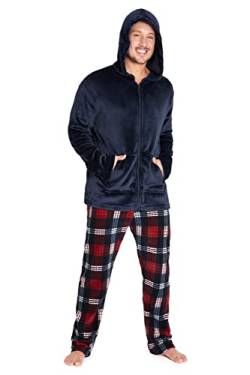 CityComfort Schlafanzug Herren Lang, Fleece Pyjama Herren, Slim Fit Hausanzug Herren Set, Hoodie Herren und Relaxhose, M - 2XL (Marineblau, L) von CityComfort