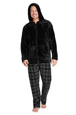 CityComfort Schlafanzug Herren Lang, Fleece Pyjama Herren, Slim Fit Hausanzug Herren Set, Hoodie Herren und Relaxhose, M - 2XL (Schwarz, M) von CityComfort