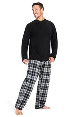 CityComfort Schlafanzug Herren Lang, Fleece Pyjama Herren Lang (2XL, Schwarz Kariert) von CityComfort