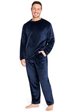 CityComfort Schlafanzug Herren Lang, Fleece Pyjama Herren Lang (L, Navy blau) von CityComfort