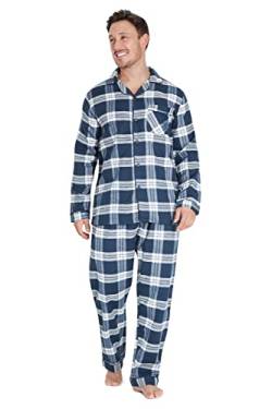 CityComfort Schlafanzug Herren Lang, Pyjama Herren Kariert zum Durchknöpfen (Blau/Weiß, L) von CityComfort