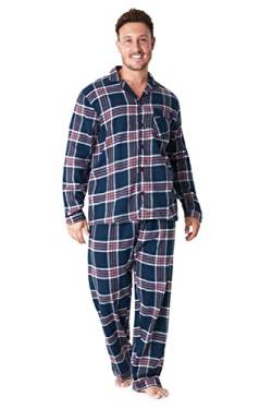 CityComfort Schlafanzug Herren Lang, Pyjama Herren Kariert zum Durchknöpfen (Bordeaux/Blau, M) von CityComfort