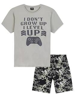 CityComfort Schlafanzug Jungen Kurz, Schlafanzug Kinder Jungen und Teenager, Jungen Pyjama, Nerd Geschenke, Coole Sachen für Jungs, 110-164 (5-6 Jahre, Grau) von CityComfort