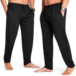 CityComfort Schlafanzughose Herren Lang mit Seitentaschen & elastischem Bund, Pyjama Hosen Herren 2er Pack (3XL, Schwarz/Schwarz, Bund mit Kordelzug) von CityComfort