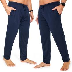 CityComfort Schlafanzughose Herren Lang mit Seitentaschen & elastischem Bund, Pyjama Hosen Herren 2er Pack (L, Dunkelblau/Dunkelblau, Bund mit Kordelzug) von CityComfort