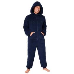 CityComfort Schlafoveralls für Herren und Teenager, Fleece Onesie Jumpsuit Herren Warm Kuschelig Schlafanzug Herren Lang M-3XL - Geschenke für Männer (Dunkelblau, L) von CityComfort