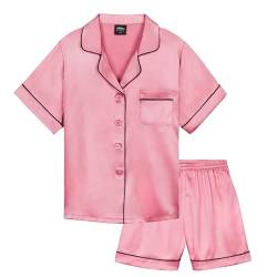 CityComfort Silk Pyjama Set für Mädchen, Kurze Schlafanzughose & Kurzärmliges Oberteil mit Kragen & Knopfleiste - Geschenke für Mädchen (Altrosa, 11-12 Jahre) von CityComfort