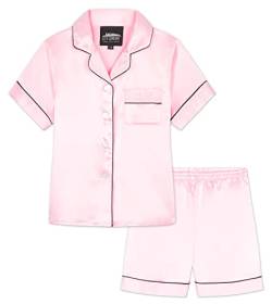 CityComfort Silk Pyjama Set für Mädchen, Kurze Schlafanzughose & Kurzärmliges Oberteil mit Kragen & Knopfleiste - Geschenke für Mädchen (Rosa, 11-12 Jahre) von CityComfort