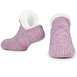 CityComfort Slipper Fluffy Socken für Frauen Männer Wärme Halten Socke Gestrickte Socken Wolle Sherpa Fuzzy Bett Hausschuhe Größe 5-8 Rutschfeste (Schwarz) (Lila) von CityComfort