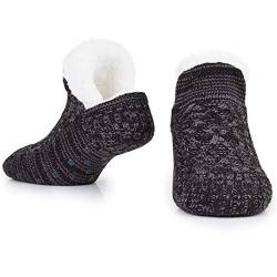 CityComfort Slipper Fluffy Socken für Frauen Männer Wärme Halten Socke Gestrickte Socken Wolle Sherpa Fuzzy Bett Hausschuhe Größe 5-8 Rutschfeste (Schwarz) (Schwarz) von CityComfort