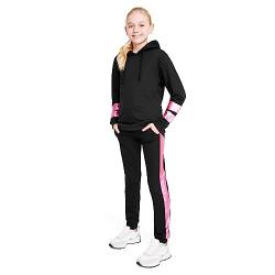 CityComfort Trainingsanzug Mädchen, Kinder Trainingsanzug Set mit Kordelzug Hoodie Mädchen & Hose, Bequem Kinder Kleidung für Mädchen, Sportbekleidung für Mädchen, Leuchtend rosa Streifen, Alter 11-12 von CityComfort