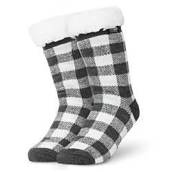 CityComfort Warme Socken Damen mit ABS Noppen und Kuschel Fleece (Grau/Weiß) von CityComfort