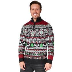 CityComfort Weihnachtspullover Herren Erwachsene Christmas Sweater Warme Strickpullover Herren mit Halbreißverschluss M-2XL - Geschenk für Männer (Schwarz/Mehrfarbig, L) von CityComfort