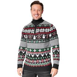 CityComfort Weihnachtspullover Herren Erwachsene Christmas Sweater Warme Strickpullover Herren mit Halbreißverschluss M-2XL - Geschenk für Männer (Schwarz/Rot, M) von CityComfort