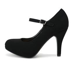 CITYCLASSIFIED "Dennis" ~ Damen-Pumps, bequem, extra gepolstert, Pfennigabsatz, Mary Jane, Riemen, Pumps, Büro, Damen, geschlossen, runde Zehenpartie, Pumps, Schwarz Nubuk, 39 EU von Cityclassified