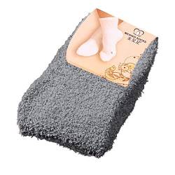 CixNy Kuschelsocken Damen Einfarbig Wintersocken Warme Flauschige Socken (Grau, 1Paar) von CixNy