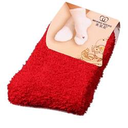 CixNy Kuschelsocken Damen Einfarbig Wintersocken Warme Flauschige Socken (Rot, 1Paar) von CixNy