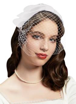 Cizoe 1920er Jahre Flapper Fascinator Mesh Gesicht Schleier Stirnband Braut Hochzeit Tee Party Kopfbedeckung mit Schleier für Frauen, D-buterfly-mesh Weiß, Einheitsgröße von Cizoe