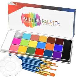 CkFyahp Gesicht Körper Farbe Ölpalette, Professionelle 20-Farben Halloween Neon Gesichts Colsplay Malerei Kit mit 10pcs Pinseln und Farbe Palette für Erwachsene Kinder Bühne Show SFX Party Make-up von CkFyahp