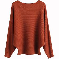 Ckikiou Damenpullover mit U-Boot-Ausschnitt, leicht, übergroß, Dolman-Fledermausärmel, gerippte Strickpullover, Caramel, Einheitsgröße von Ckikiou