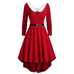 Clacce Weihnachtskleid Damen Elegant Langarm Cocktailparty Vintage Weihnachtskleider für Damen Etuikleid Damen Kleider Frauen Blusenkleid Christmas Dresses Mädchen Rot Festlich Kleid (1115#07-Red, M) von Clacce