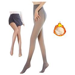 Damen Strumpfhosen Plüschstrümpfe Perfekt Beine abnehmen Gefälschte durchscheinend Warm Fleece Pantyhose -wärmende Thermo strumpfhose für Damen,Thermo verdickte Leggings (Grau-220g) von Clacce