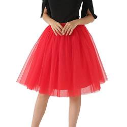 Tüllrock Damen Tutu Klassisch Elastisch 3 Lagig Tüll Tüllrock Rot 80er Rock Tütü Dirndl Damen Kurz Teen Dance Dress Up Party Zubehör Ballett Rot Tanzkleidung Ballettkleidung 80er Jahre (Red, XXL) von Clacce