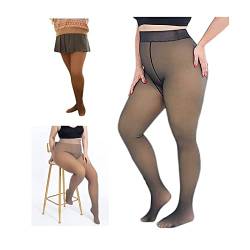 Warme Fleece gefütterte Leggings für Frauen,Plus Size Fake Translucent Flawless Legs Strumpfhosen Thermal Winter Strumpfhosen Hose für Gewicht 60-90KG (Black-320G, 1) von Clacce