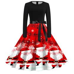 Weihnachtskleid Damen Elegant Langarm Cocktailparty Vintage Maxikleider A Linie Vintage Partykleid Weihnachtlich Bedruckt Cocktailkleid Festliche Kleider Für Frauen von Clacce