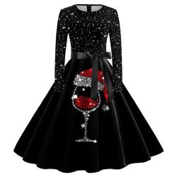 Weihnachtskleid Damen Elegant Langarm Cocktailparty Vintage Weihnachtskleider für Damen Etuikleid Damen Kleider Frauen Blusenkleid Christmas Dresses Mädchen Rot Festlich Kleid (1115#02-Wine, XXL) von Clacce