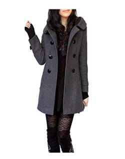 ClairSue Damen Winter Herbst Mantel Steppjacke Kapuzenjacke Übergangsjacke Trenchcoat Zweireihig Wollmantel Gesteppt Parka Coat Outwear Grau von ClairSue